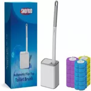 스노프리드 일회용 변기 브러시 지팡이가 있는 청소 시스템 홀더 및 리필 보관 캐디 18개의 소독용