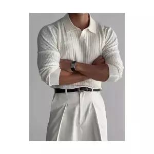 키체샵 남성 라운드넥티 풍춘추 솔리드 나사 스판 터틀넥 풀오버 니트티셔츠 HO3