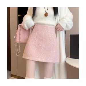 EAMT 여자 정장 스커트 스팽글 모직 봄가을 A라인 힙 울 미니 EUNG1