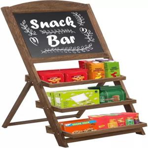 마이 기프트 러스틱 번트 우드 프리스탠딩 칠판 이젤 3단 디스플레이 선반 장식용 식물 스탠드