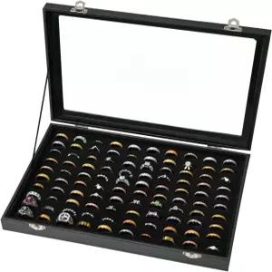 투명 뚜껑 링 보관함이 있는 GISK 100 슬롯 디스플레이 케이스 매장용 홈 주얼리 정리함 귀걸이 홀더