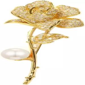 크리스탈 펄 로즈 브로치 라펠 핀 골드 라인스톤 패브릭 드레스 액세서리 여성 선물