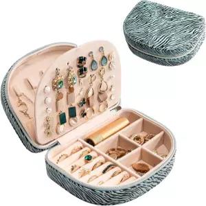 프로케이스 여행용 사이즈 주얼리 박스 중형 휴대용 조개껍질 모양 케이스 여성용 PU 가죽 2겹 정리함 -