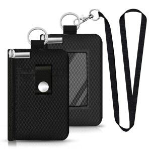 CCU 미니멀리스트 RFID 차단 작은 지갑 ID 창 방수 지퍼 케이스 카드용 랜야드 열쇠고리 여행 여성 남성 블랙