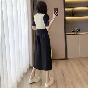 EAMT 여성 박시 원피스 여름 라운드 반팔 슬림핏 니트 스커트 YJ1