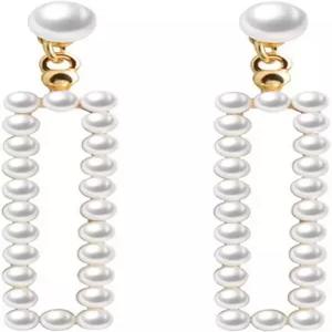 톤루야스 진주 클립 여성용 귀걸이 드롭 금도금 화이트 모조 패션