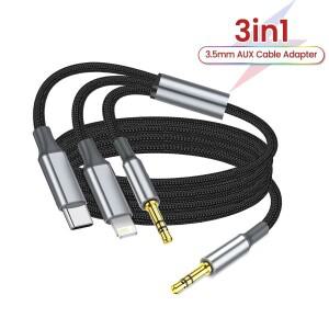 3in 1 타입 C 3.5mm 잭 AUX 케이블 - 아이폰호환 아이패드 호환 차량용 스피커용 iOS 오디오 어댑터 (남성-