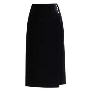 EAMT 여친 스커트 미디 가을 H라인 기품떨림 골드 벨벳 랩 우아 슬림핏 EUNG3