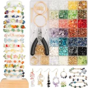 DoDobeads 1910 Pcs 크리스탈 칩 비즈 키트 팔찌 제작 귀걸이 주얼리 용품 스타터 제작용 보석 천연 스톤