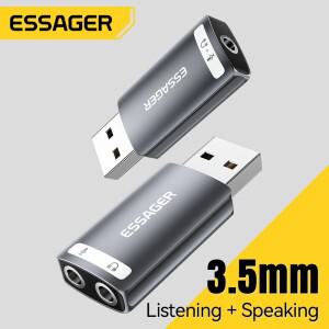 Essager 외부 USB 사운드 카드-3.5mm 마이크 헤드폰 잭 스테레오 헤드셋 오디오 어댑터 노트북 용 스피커