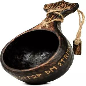 노르드 제국 전통 국사 컵 - 부시크래프트 및 하이킹을 위한 12온스 수공예 나무 캠핑 머그컵 가볍고