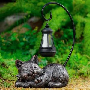 WSgift 태양광 LED 조명이 달린 야외 고양이 피규어 정원 동상 13.77 높이 애호가를 위한 선물 장식