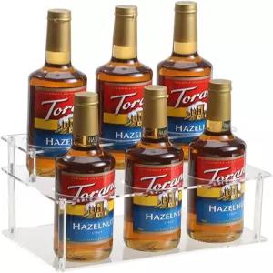 IEEK 커피 시럽 랙 2단 투명 아크릴 정리함 바용 미끄럼 방지 패드 포함 주방. 바 패밀리용 소형 와인 보관