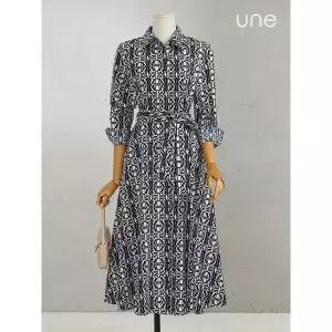 [하프클럽/윈]UNE패턴플레어 셔츠원피스