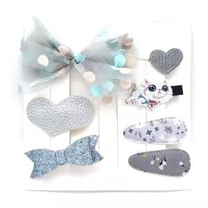 실버 레이스 헤어 집게핀 머리끈 7종세트 그레이 머리 리본 세트 선물용 여아 악세사리