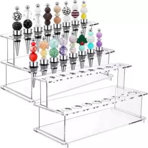 맹크시 2개 와인 병 마개 디스플레이 계단 16 슬롯 클리어 아크릴 2단 라이저 홀더 스탠드 선반 조리대용