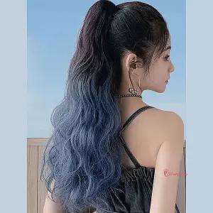 포니테일 컬러 집게 핀 묶은 머리 가발 웨이브 헤어피스 그라데이션efg277