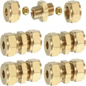 uxcell 5Pcs 황동 압축 튜브 피팅 4mm OD NPT 스레드 유니온 및 슬리브 스트레이트 커플링 어댑터