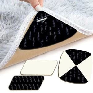 러그 패드 그립퍼 18PCS 하드우드 바닥 및 타일용 미끄럼 방지 카펫 세탁 가능한 재사용 테이프로 러그를 제자리에 고정하여 모서리를 평평하게 만듭니다