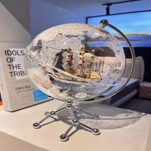 투명 지구본 디스플레이 행성 유럽식 책상 탁상용 엔틱 장식품 침실 서재 무드등