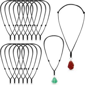 Philbinden 20Pcs 빈티지 블랙 목걸이 코드 로프 조절 가능한 이중 매듭 수제 공예 펜던트 걸이용 금속 링