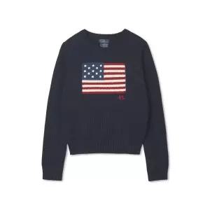 폴로 POLO RALPH LAUREN W 플래그 코튼 크루넥 스웨터 - 네이비