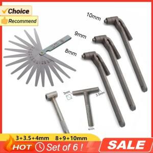 6개/몫 범용 바이크 오토바이 엔진 밸브 조정 도구 나사 렌치 3/3.5/4mm 8mm 9mm 10mm Feeler 게이지 0.02