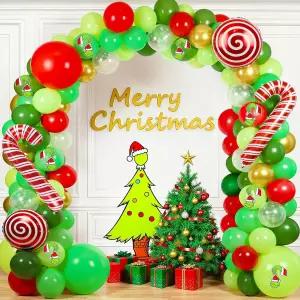 크리스마스 파티 장식용 풍선 아치 갈랜드 키트 137개의 빨간색 녹색 금 풍선과 호일 새해 생일 용품