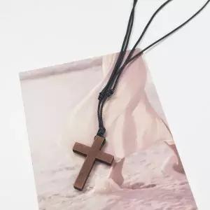 길이조절 우드 십자가 가죽끈 목걸이 룸미러 걸이