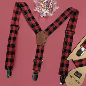 유아동 벨트 멜빵 어린이 서스펜더 레드 체크 패턴 남아 여아 공용 1세 8세