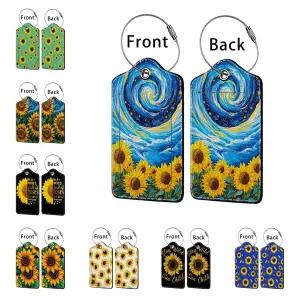 아름다운 해바라기 스탬프 가죽 비즈니스 수하물 태그 가방 주소 라벨 탑승 케이스 이름 ID 클립