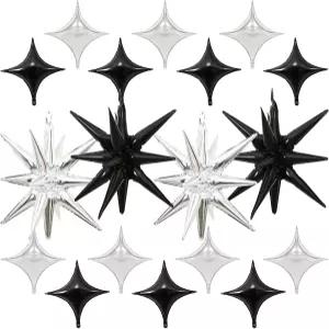 블랙 실버 스타 풍선 - 22 포일 마일라 생일 파티 기념일 졸업식 새해 디스코 장식을 위한 10 포포인 및