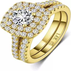 루카 스미스 여성용 1.5CT CZ 브라이덜 세트 14K 골드 도금 큐빅 지르코니아 스퀘어 라운드 컷 웨딩 밴드