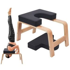 QVEEQ 요가 헤드스탠드 벤치, 인버전 의자, 우드 프레임과 푸 패드가 있는 트레이너, 스탠드 의자 스트레스 해소, 밸런스 트레이닝, 체형 관리, 적재 용량 300파운드