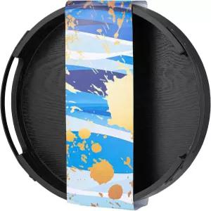 금속 손잡이가 있는 둥근 검은색 원목 서빙 트레이 커피 테이블용 대형 나무 장식 오스만 음식 음료 서버