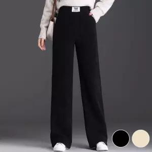 여성 따뜻한 융털 기모 코듀로이 라벨 허리밴딩 팬츠 YFv8+9xHS