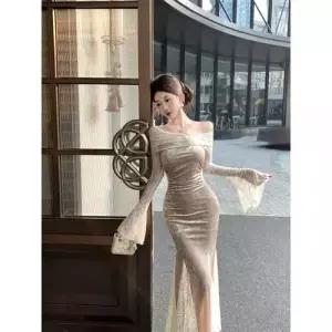 EAMT 원피스 치마 봄 여성용 레이스 이브닝 프렌치 머메이드 럭셔리 YJ1