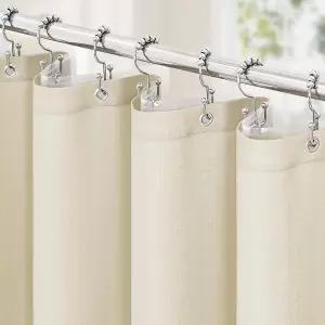미토빌라 3 in 1 샤워 커튼 세트 뉴트럴 모던 슬럽 텍스처 패브릭 및 투명 PEVA 라이너 양면 스틸 후크