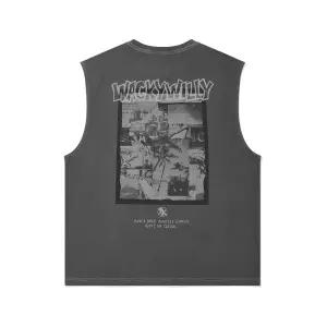 브랜드정품 와키윌리 WACKY WILLY 썸머 프린트 슬리브리스 티셔츠 차콜 344396