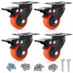 WIFIYIKE 2인치 캐스터 휠 4개의 세트 브레이크 헤비 듀티 360° 회전판 휠로 쉽게 이동할 수 있는 카트