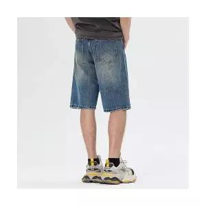 남성용 청반바지 빈티지 일자 데님 워싱 와이드 6부 반바지 바지 CH1