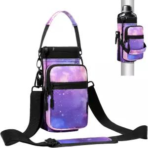 누오보웨어 물병 캐리어 가방 25온스/40온스/64온스 병 파우치 홀더 조절 가능한 어깨 핸드 스트랩 2 포켓