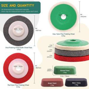 KEADIC 18PCS 버핑 키트에는 4인치 패드 버퍼 디스크 컴파운드 펠트 대리석