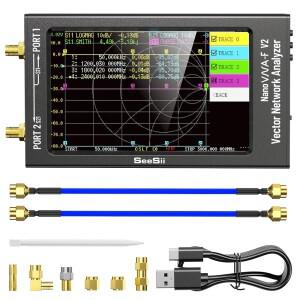 SeeSii 네트워크 분석기 NanoVNA-F V2 벡터 4.3인치 50kHz-3GHz HF VNA 안테나 5000mAh 배터리 및 알루미늄
