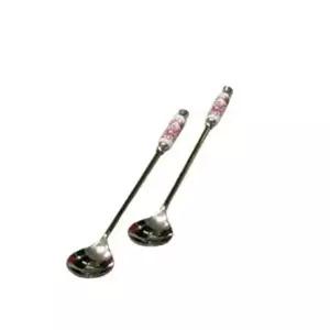 핑크 식기 수저 세트 숟가락과 티스푼 2개 까메오 디자인 가정용