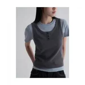 에잇세컨즈 골지 나시 레이어드 반소매 티셔츠 스카이 블루 419525