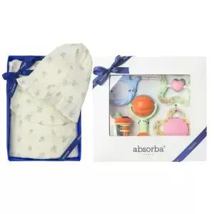 [갤러리아] (압소바출산,백일옷)엘로무소바디슈트(모자)+5종딸랑이세트(A13-10630SET)