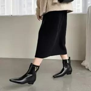 엘럽 여성 워커 부츠 옆지퍼 스터드장식 통굽 워커힐 스퀘어토우 소가죽 앵클 원템5