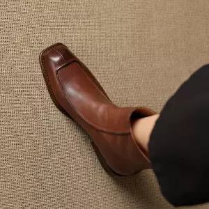 엘럽 여사친 빈티지 워커힐 워싱 소가죽 통굽 워커 스크래치 미들 지퍼 트렌드 앵클부츠 원템5