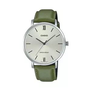 카시오 MTP-VT01L-3B 라운드 남성 가죽 아날로그 시계